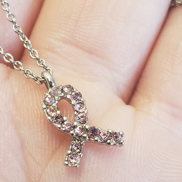 Beautiful Pink Crystal Ribbon Necklace - Picture 4 of 7